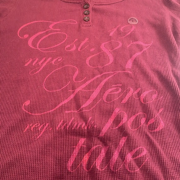 Y2K Aeropostale burgundy red 100% cotton cap sleeve pullover top waffle knit L - Picture 6 of 9